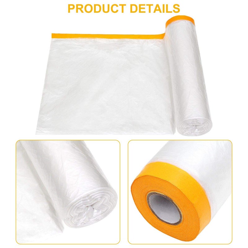 LISHINE 13Ft x 65 Ft Plastic Painting Drop Film  2 Pcs Tape and Drape Dust Plastic Drop Cloth  Pre-Taped Masking Film for Automotive Painting Covering - Image 3